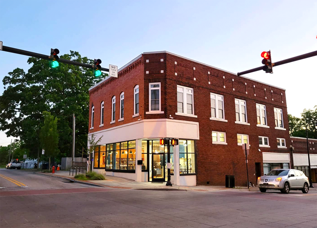 Rofhiwa Bookstore, a small two-story brick building